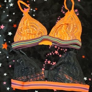 Victoria's Secret Orange and Black Lace Bralette Duo